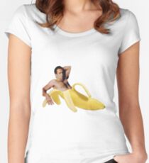 Nicolas Cage In A Banana - Original Yellow Women's Fitted Scoop T-Shirt