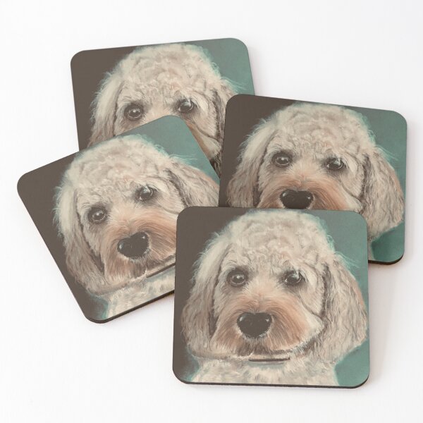 Item preview, Cavapoo dog hand painted on green background designed and sold by Jennifer Morcom.