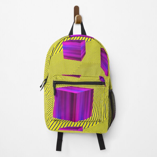 Item preview, Pink Riddle Cubes shapes on yellow striped pattern. designed and sold by IaroslavB.