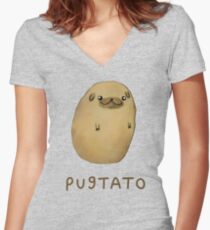 Pugtato Women's Fitted V-Neck T-Shirt