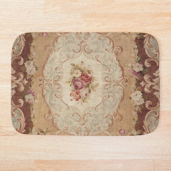 Antique Rose Floral French Aubusson Rug Print Bath Mat