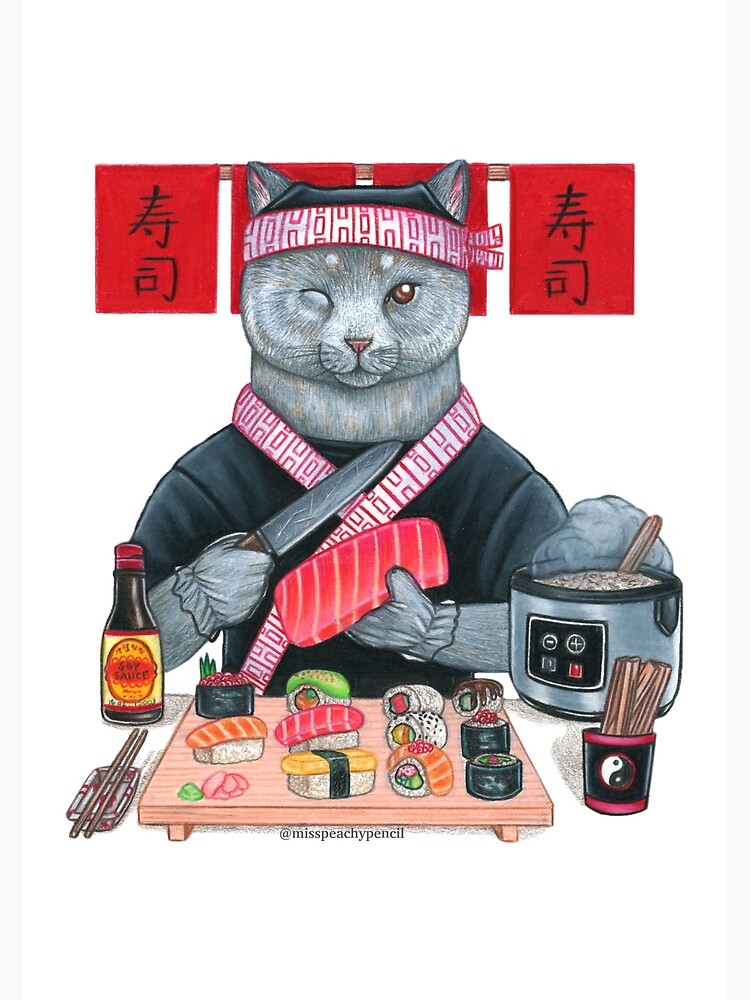 Disover Cute Sushi Chef Cat Premium Matte Vertical Poster