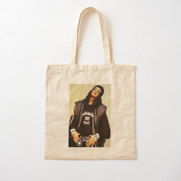 Aaliyah Black Leather Cotton Tote Bag