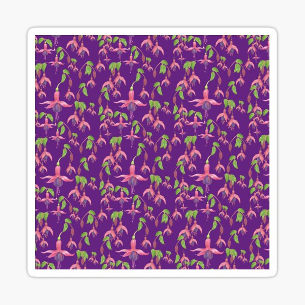 Watercolour Fuchsia Flower Pattern - Purple Sticker