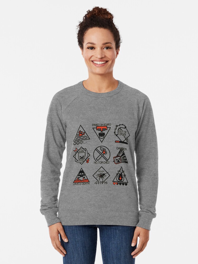 Impossible Difficulty Minecraft Caution Signs Lightweight Sweatshirt By Mekklart Redbubble