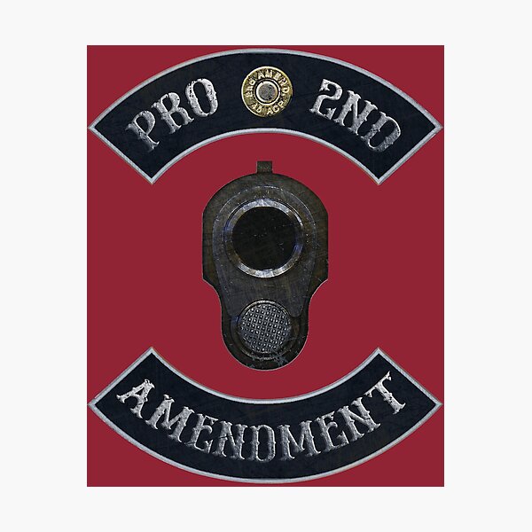 Pro 2nd Amendment in Rockers with M1911 Colt 45 Muzzle Independence Red Background Photographic Print