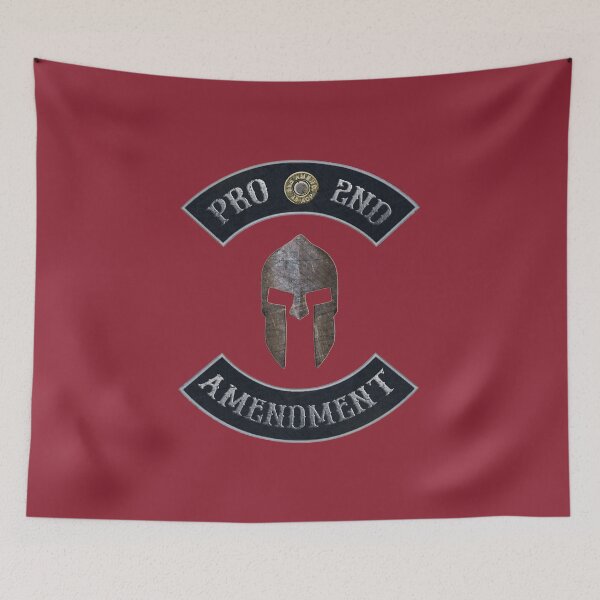 Item preview, Pro 2nd Amendment in Rockers with Spartan Helmet with Independence Red Background designed and sold by MadBadDangerous.