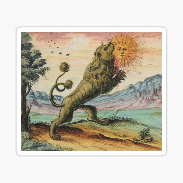 Vista previa del artículo con la obra «El León Comiendo El Sol Ilustración De Alquimia Antigua», diseñado y vendido por Antiquated Art.