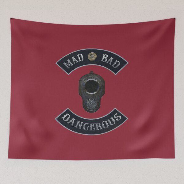 Item preview, Mad Bad Dangerous in Rockers with M1911 Colt 45 Muzzle with Independence Red Background designed and sold by MadBadDangerous.