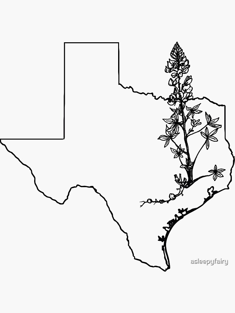 "Texas State Outline with Texas State Flower "Texas State Outline with Texas State Flower