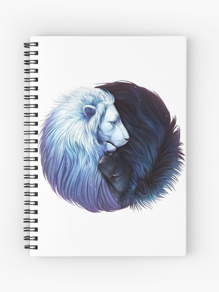 Cuaderno de espiral « Este diseño de camiseta presenta un yin yang formado  por leones que se apoyan entre sí para apoyarse. Se amable. Mantente  humilde Recuerde que hay un lado negativo