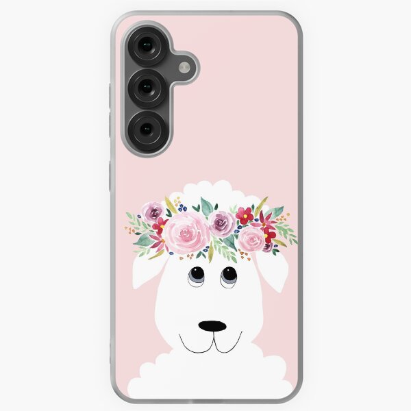 Cute Sheep Cartoon with Girly Watercolor Flower Wreath Samsung Galaxy Soft Case