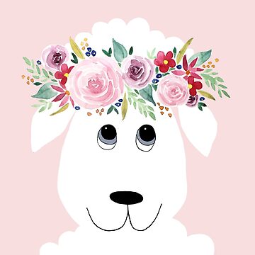 Artwork thumbnail, Cute Sheep Cartoon with Girly Watercolor Flower Wreath by Aimee Gray