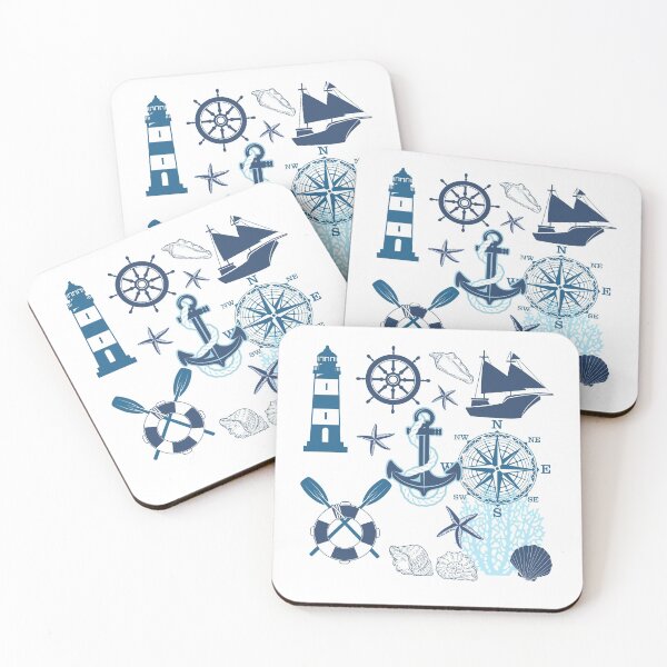 Item preview, Preppy Coastal blue nautical lighthouse compass seashell ship anchor  designed and sold by IamTrending.