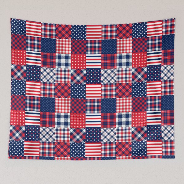 Item preview, Americana Stars and Stripes Plaid Cheater Quilt designed and sold by Artefficient.