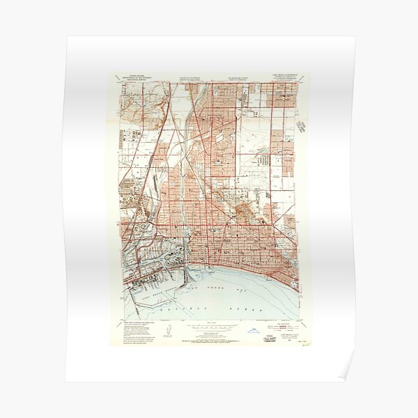 Long Beach Ca From 1949 Vintage Map High Quality Poster By Vintagemapmelt Redbubble 