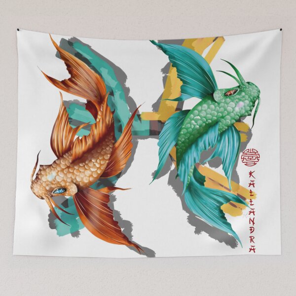 Item preview, Colored China painting - Indian ink painting - with Koi carp dragon fish designed and sold by Kallandra.