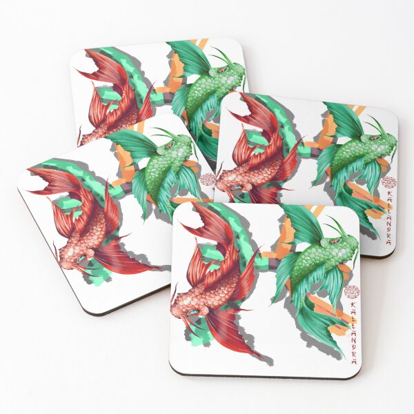 Item preview, Colored China painting - Indian ink painting - with Koi carp red green dragon fish designed and sold by Kallandra.