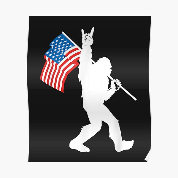 Funny Bigfoot Rock and Roll USA Flag for Sasquatch Believers Poster
