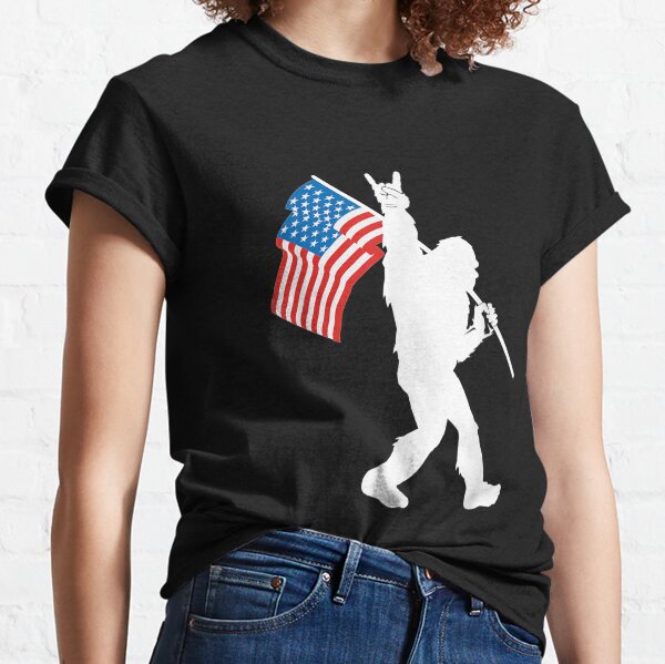 Funny Bigfoot Rock and Roll USA Flag for Sasquatch Believers Classic T-Shirt