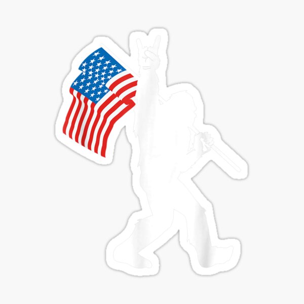 Funny Bigfoot Rock and Roll USA Flag for Sasquatch Believers Sticker