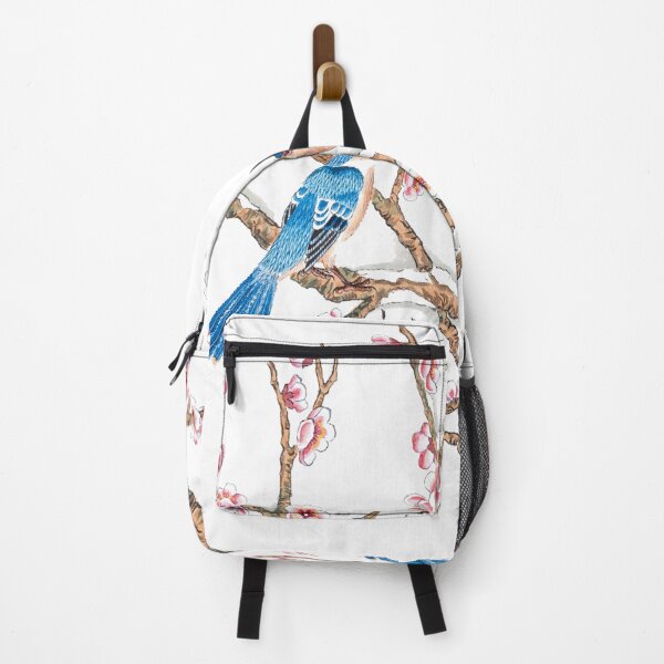 Item preview, Chinese ink painting - pink flowers branch with blue birds designed and sold by Kallandra.