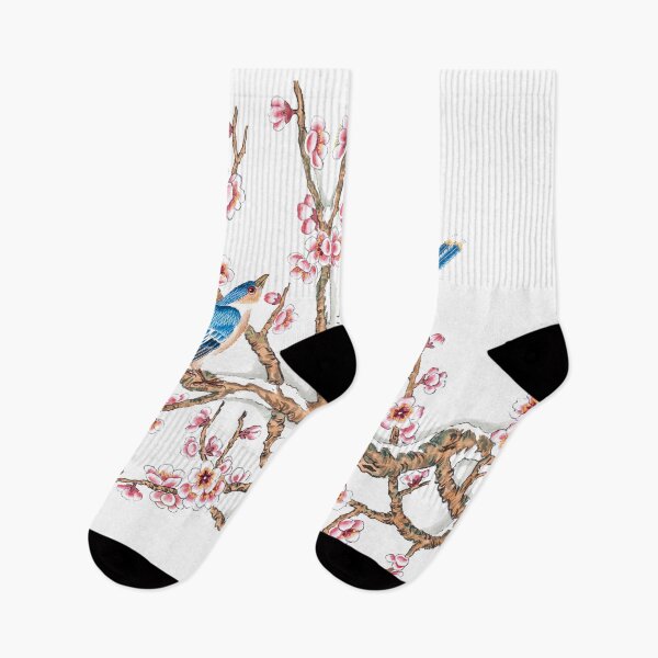 Item preview, Chinese ink painting - pink flowers branch with blue birds designed and sold by Kallandra.