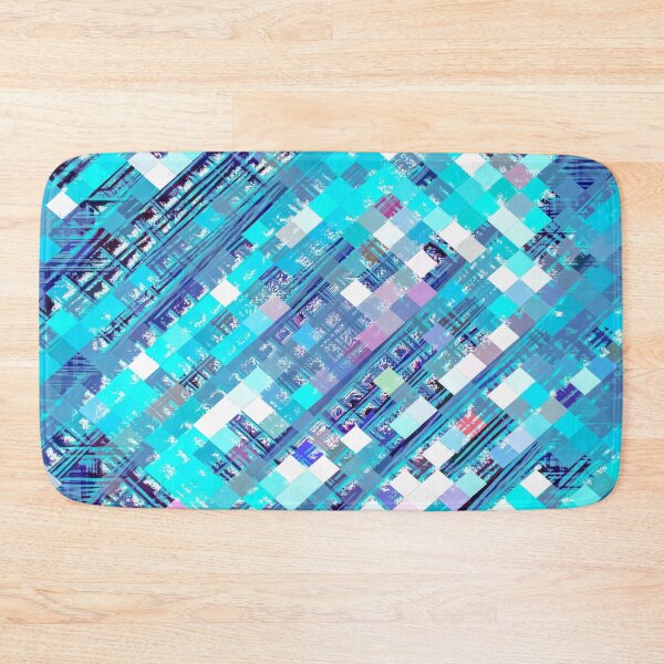 Item preview, geometric square pixel pattern abstract background in blue and pink designed and sold by Mrvell.