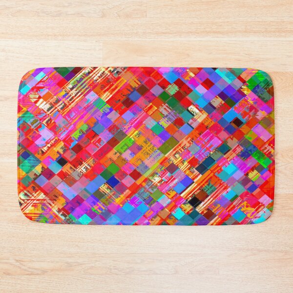 Item preview, geometric square pixel pattern abstract background in pink blue purple designed and sold by Mrvell.