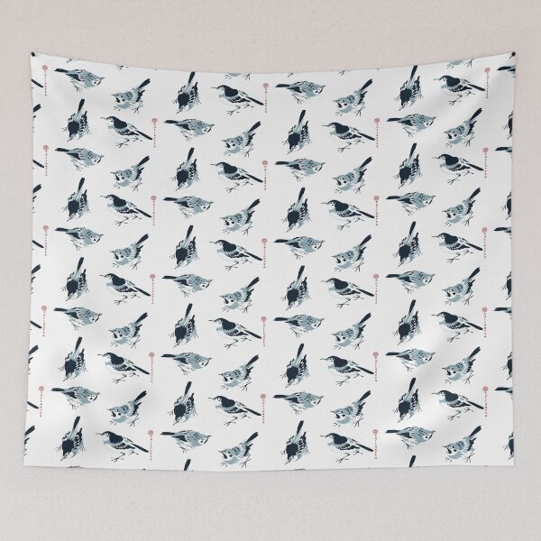 Item preview, Chinese ink painting - sparrows four views in blue designed and sold by Kallandra.