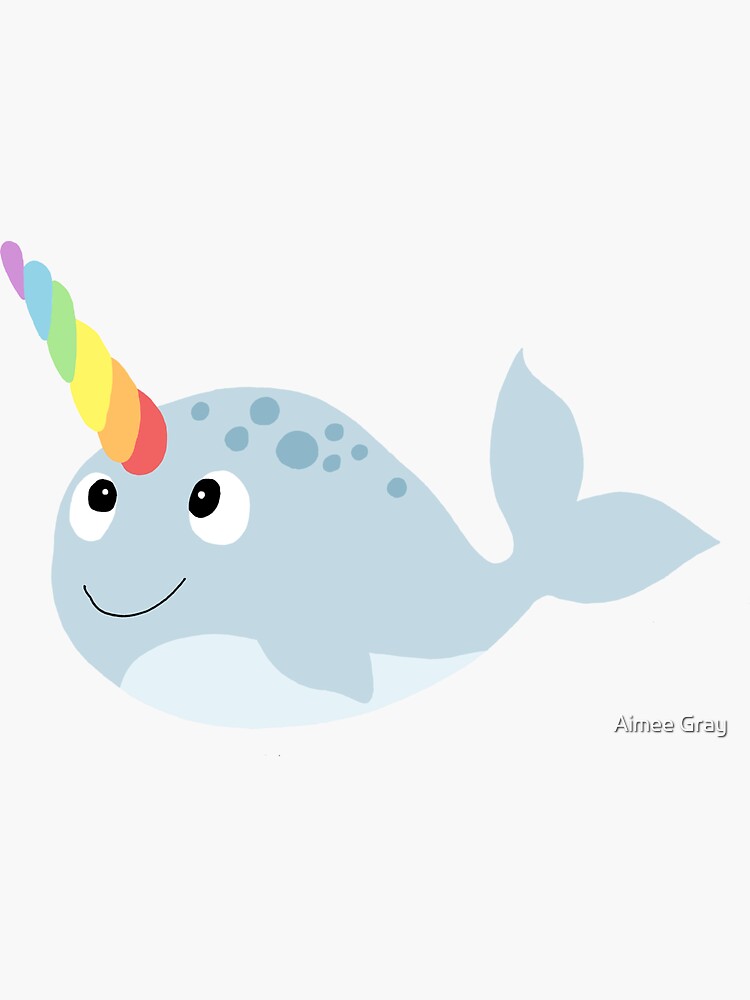Thumbnail 3 of 3, Sticker, Modern Rainbow Narwhal Cartoon with Ocean Turquoise Pattern designed and sold by aimeegray.