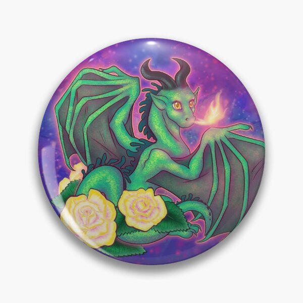 Green Dragon With Yellow Roses Pin