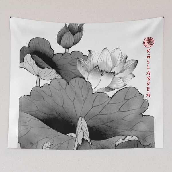 Item preview, Chinese art print - lotus stems water lilies in black and white designed and sold by Kallandra.