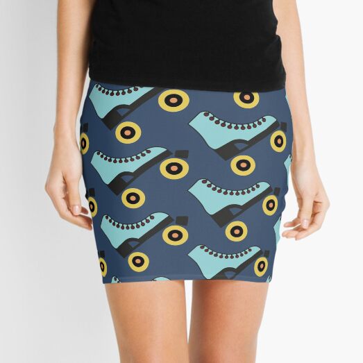 Roller Skates Pattern (Blue/Yellow) Mini Skirt