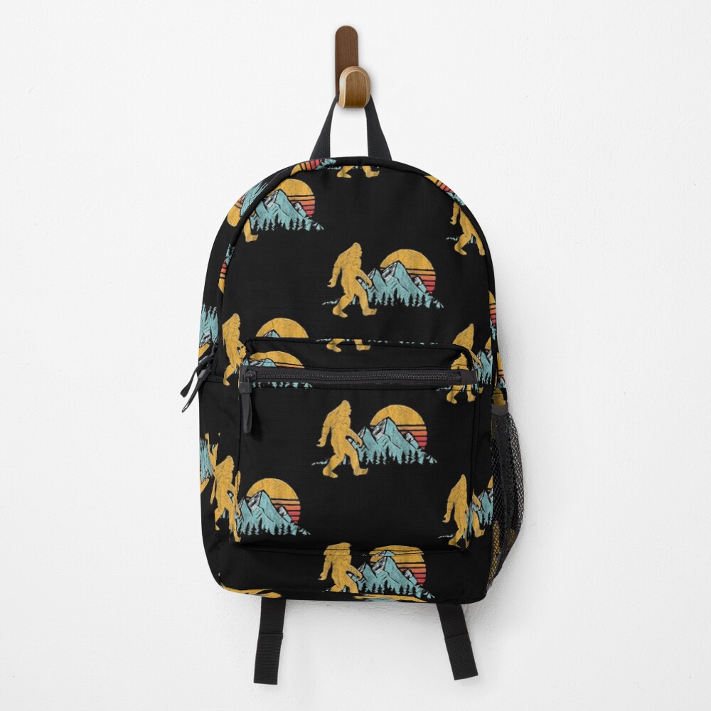 Vintage Retro Bigfoot Believe Silhouette Mountain Sun Backpack