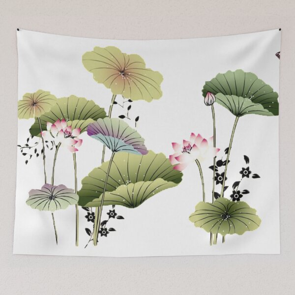 Item preview, Chinese Art Print - Lotus Stems Water Lilies Butterflies designed and sold by Kallandra.