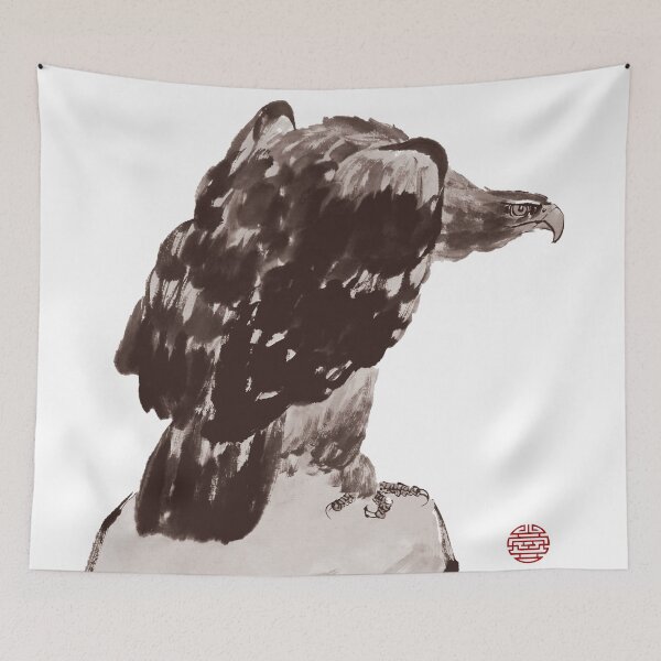 Item preview, Chinese ink painting - eagle on rock as ink painting designed and sold by Kallandra.