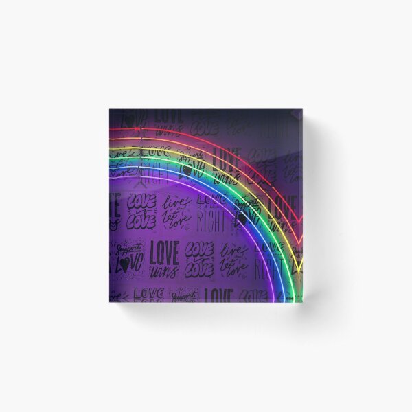 love rainbow neon lights Acrylic Block