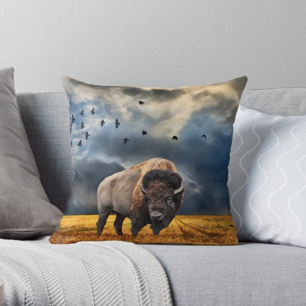 Buffalo Accent Throw Pillow Cover, Rustic Western Pillow Cover, Bison Accent  Pillow, Ranch Home Decor, Buffalo Watercolor Accent Pillow 