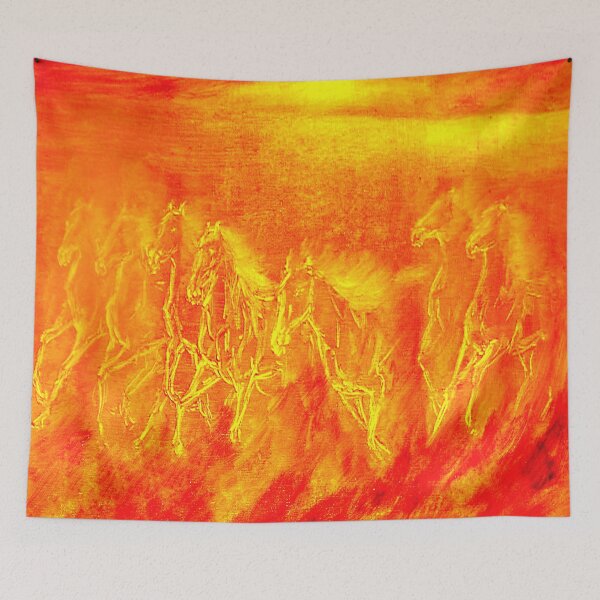 Item preview, Seven red horses running. Monochrome oil painting "Aspiration" designed and sold by ElenaGalaxyArt.