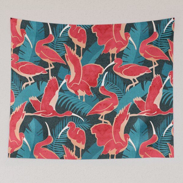 Item preview, Luxurious Scarlet Ibis // teal vegetation metal rose and red guará large birds designed and sold by SelmaCardoso.