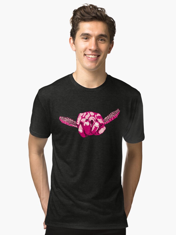Thumbnail 1 of 7, Tri-blend T-Shirt, Turtle Hand Signal - Pink designed and sold by 50bar.