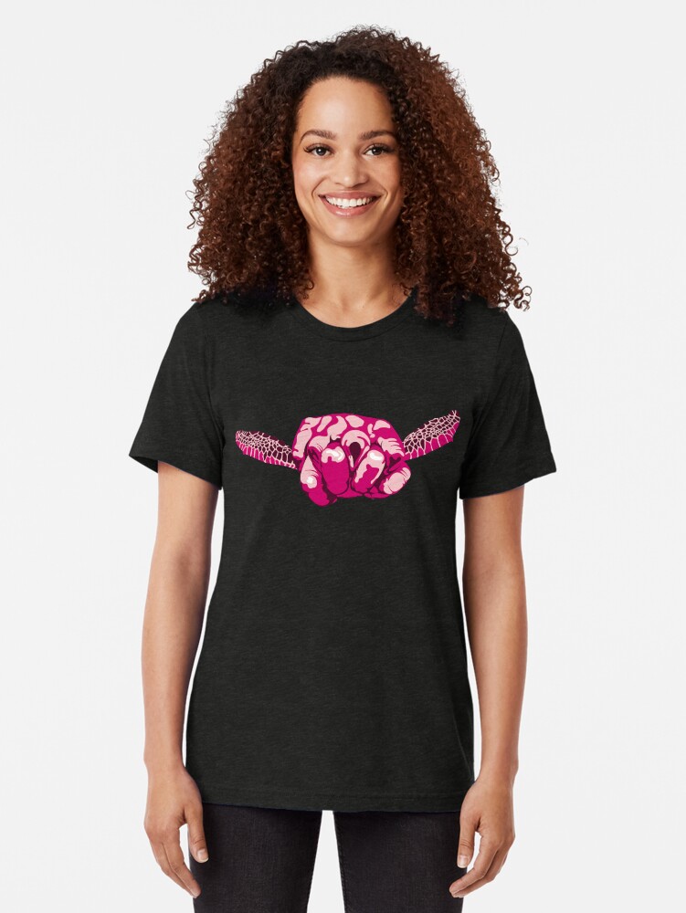 Thumbnail 2 of 7, Tri-blend T-Shirt, Turtle Hand Signal - Pink designed and sold by 50bar.