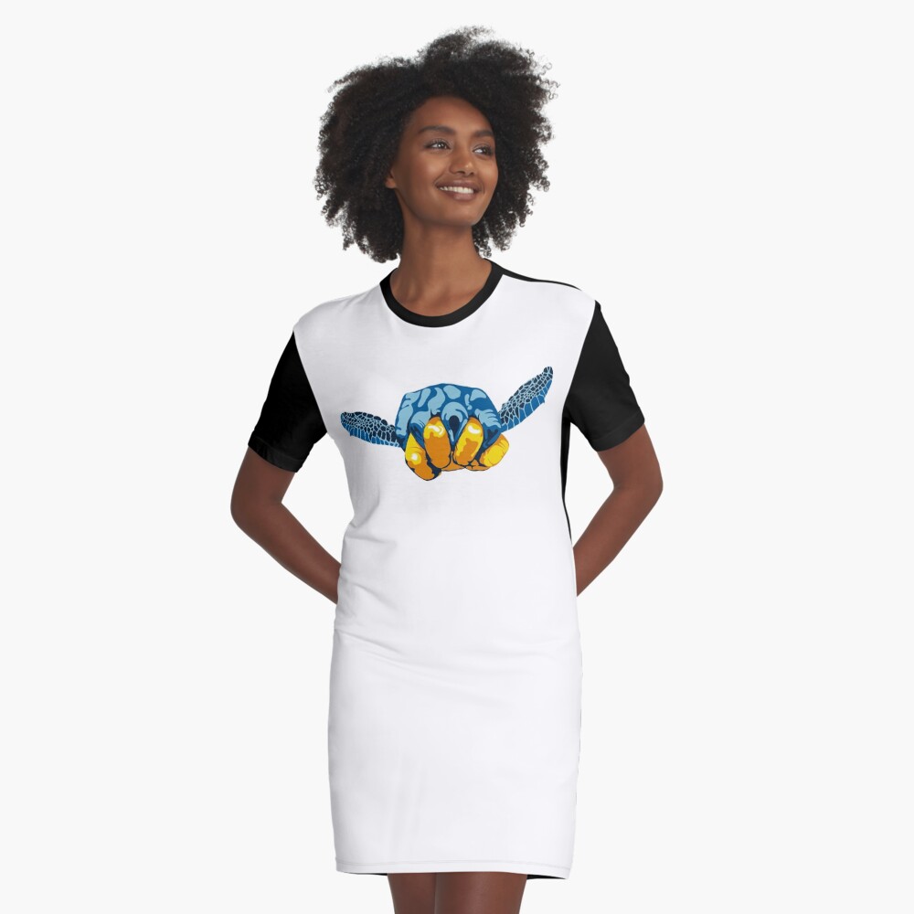 Turtle Hand Signal Graphic T-Shirt Dress