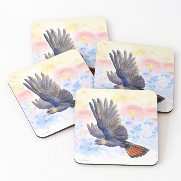 Item preview, Glossy Black Cockatoo Sunrise - watercolour original design by Nadya Neklioudova designed and sold by Nadya Neklioudova.