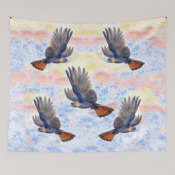 Item preview, Glossy Black Cockatoo Sunrise - watercolour original design by Nadya Neklioudova designed and sold by Nadya Neklioudova.