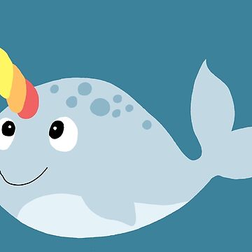 Artwork thumbnail, Modern Rainbow Narwhal Cartoon with Ocean Turquoise Pattern by Aimee Gray