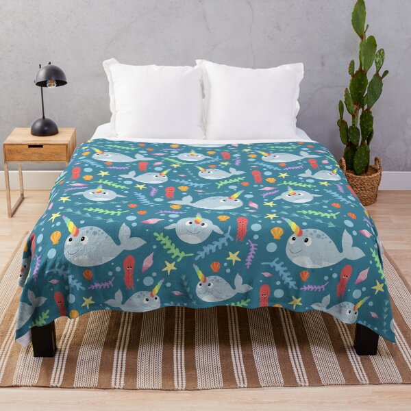 Item preview, Modern Rainbow Narwhal Cartoon with Ocean Turquoise Pattern designed and sold by Aimee Gray.