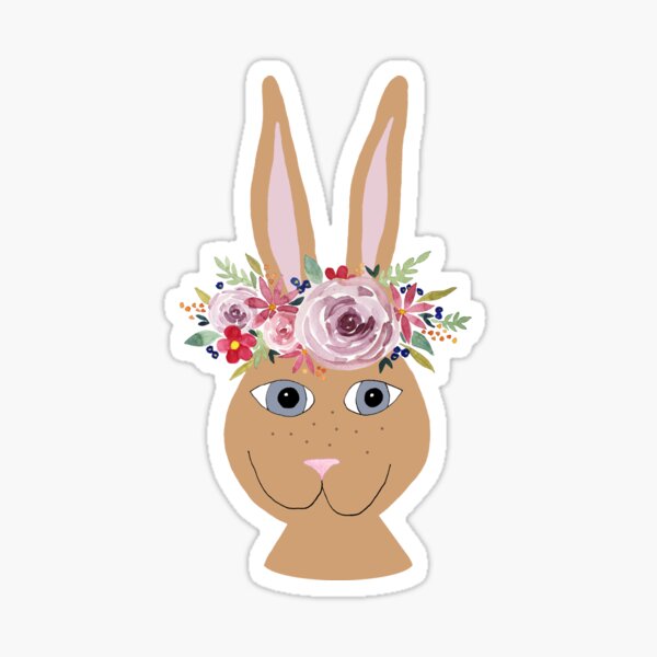 Cute Whimsical Bunny Rabbit with Watercolor Flowers Cartoon Sticker