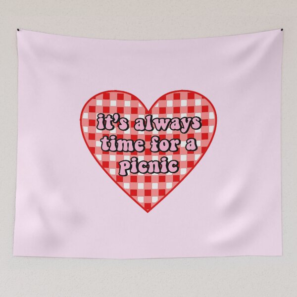 Item preview, Cottagecore It’s Always Time for a picnic gingham heart! (Red and pink) designed and sold by floweryhaven.